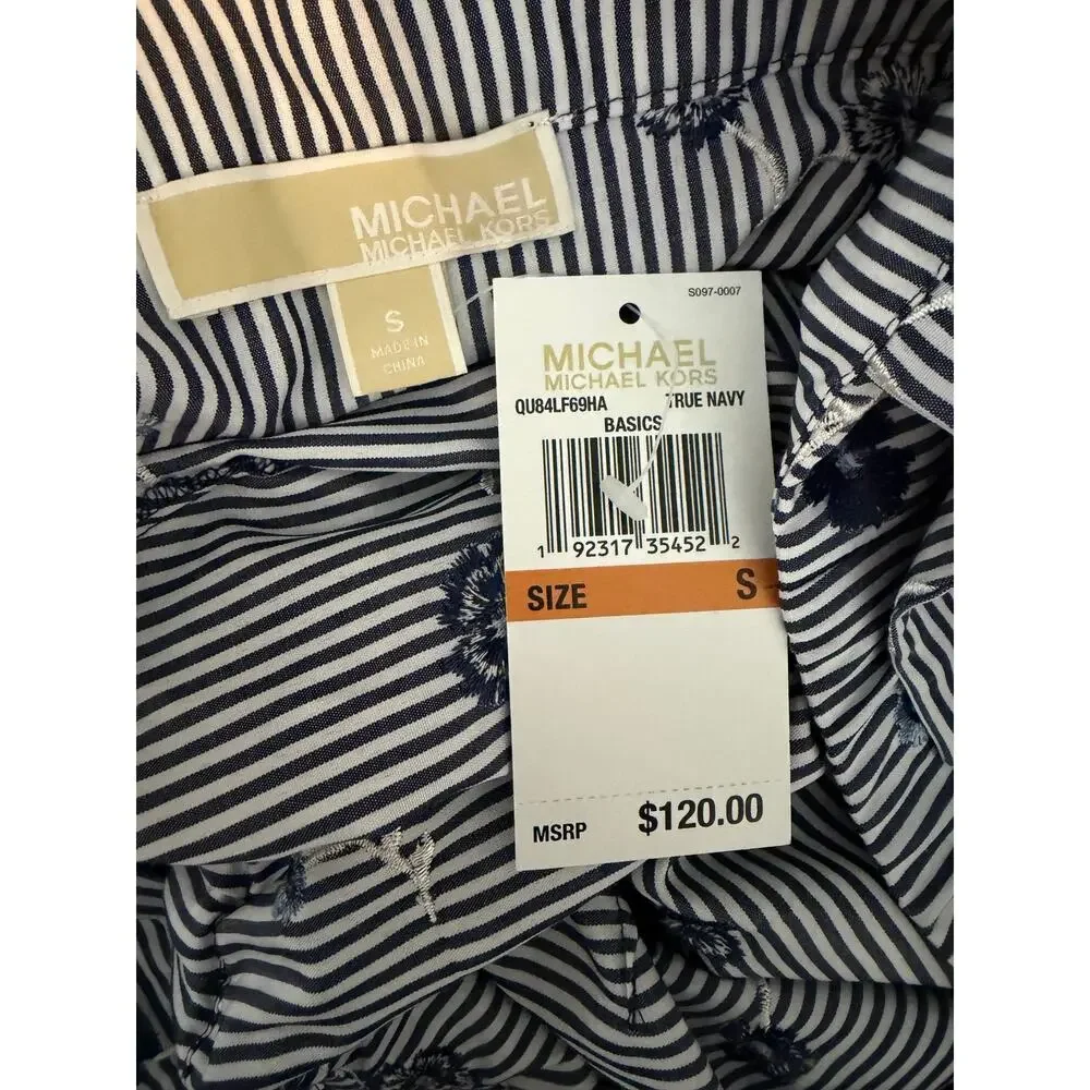 NWT Michael Michael Kors Embroidered Stripe Cold Shoulder Blouse Size Small